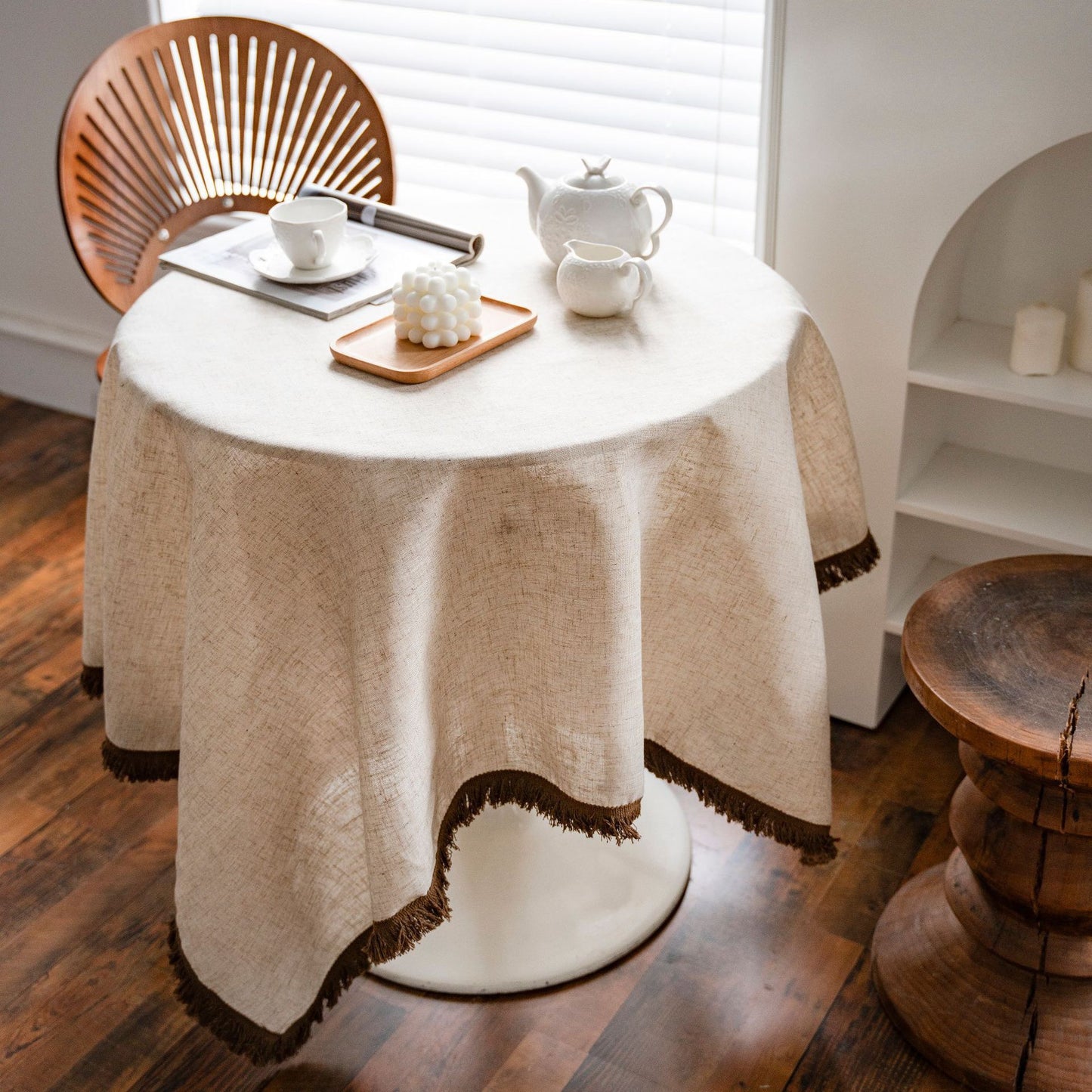 Walnut Wood Iron Frame Side Table – 360° Swivel Casters for Easy Move