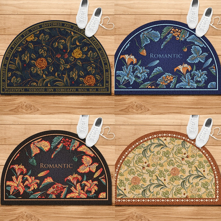 Vintage Floral Half-circle Coir Doormat, Ideal for Dust Removal