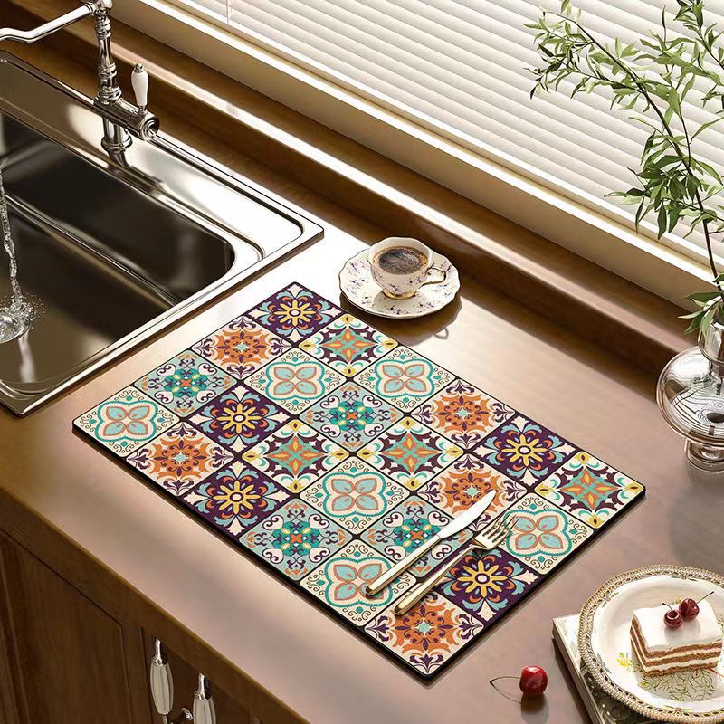 Vintage Draining Mat –Absorbent, Oil-Resistant, Non-Slip & Heat-Proof