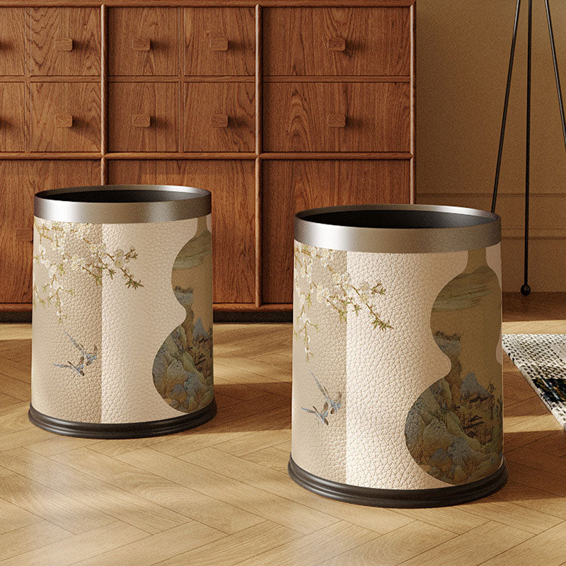 Vintage Leather Trash Bin – Dual Compartments & Wide Opening