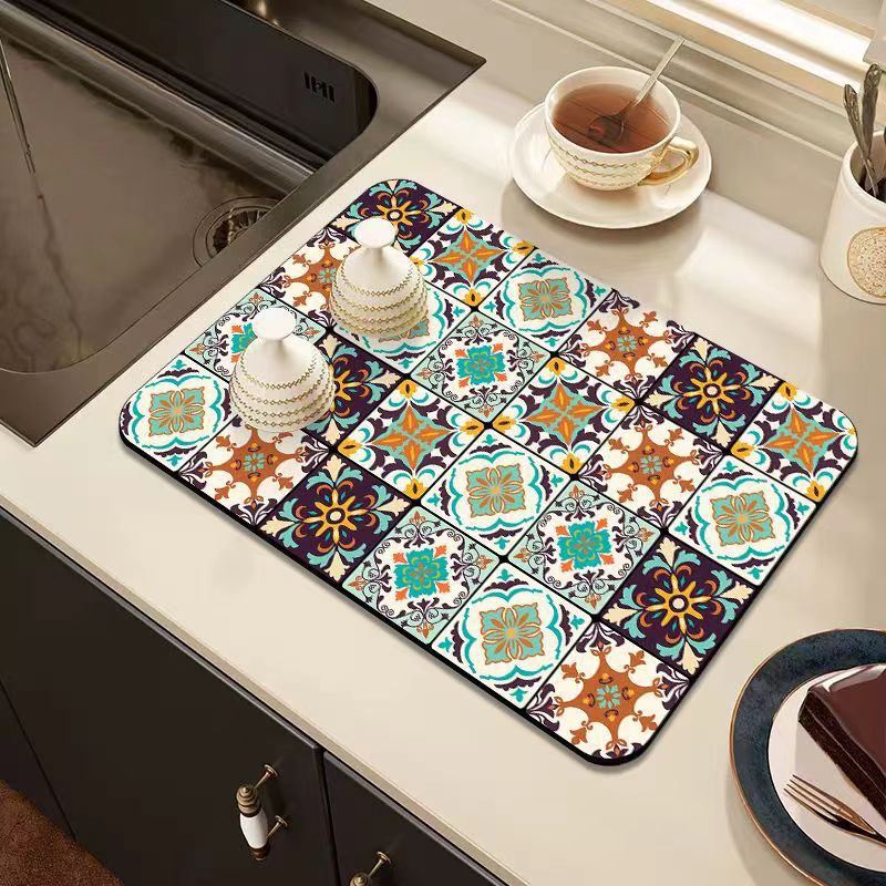 Vintage Draining Mat –Absorbent, Oil-Resistant, Non-Slip & Heat-Proof