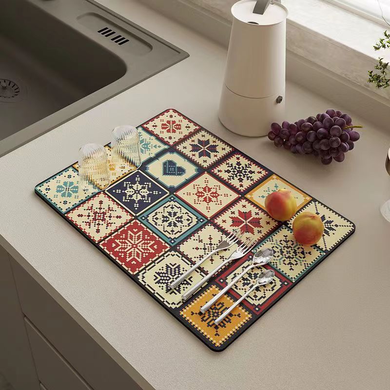 Vintage Draining Mat –Absorbent, Oil-Resistant, Non-Slip & Heat-Proof
