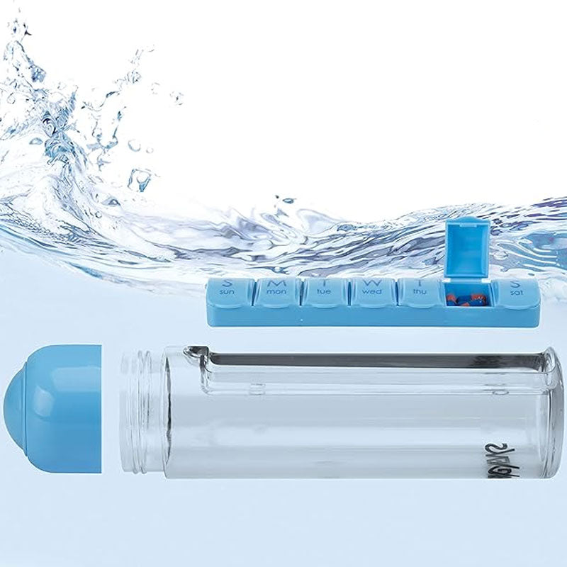 Portable Pill Organizer Water Bottle – Magnetic Case & Carry Strap