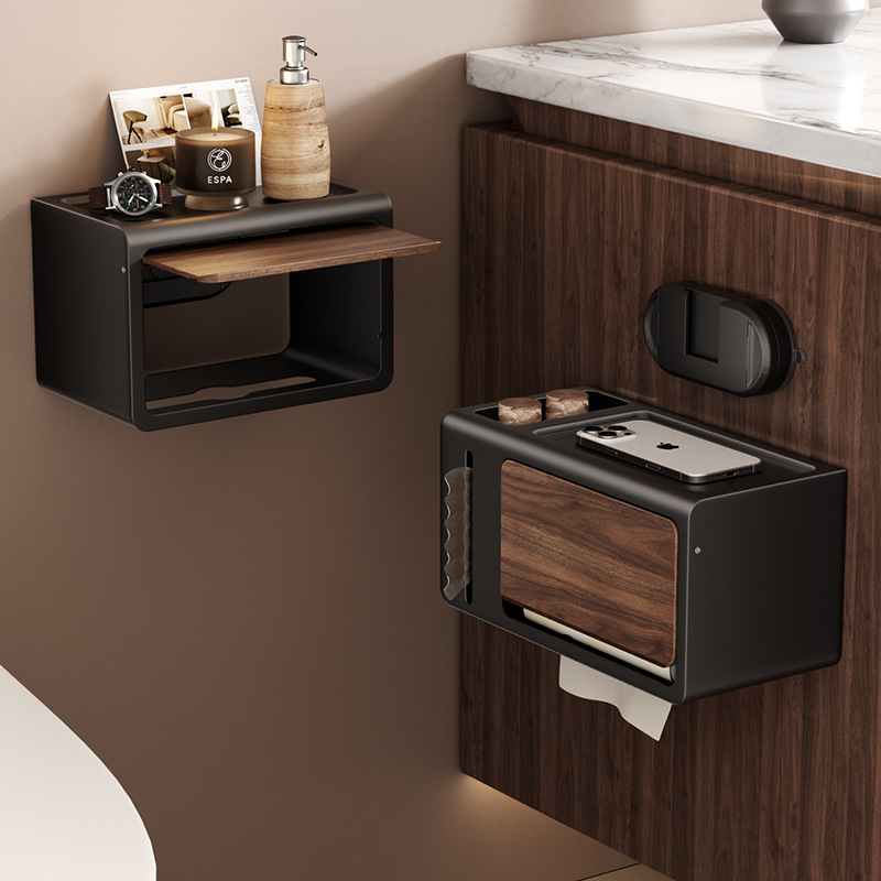 No-Drill Suction Paper Towel Holder – Wood & Metal, Strong Load Capacity