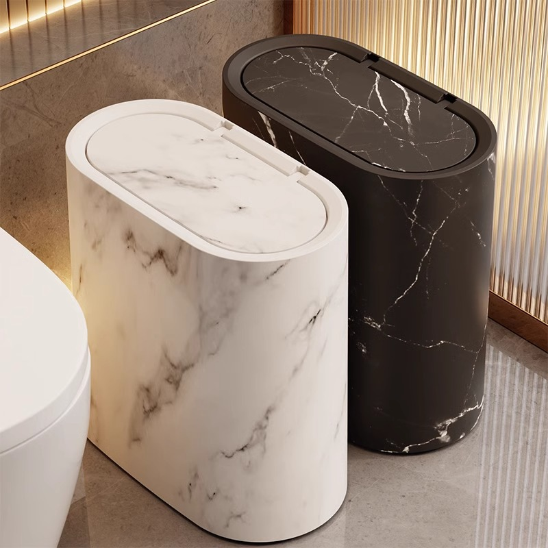 Marble Pattern Trash Can – Dual-Bin Design, Large Capacity