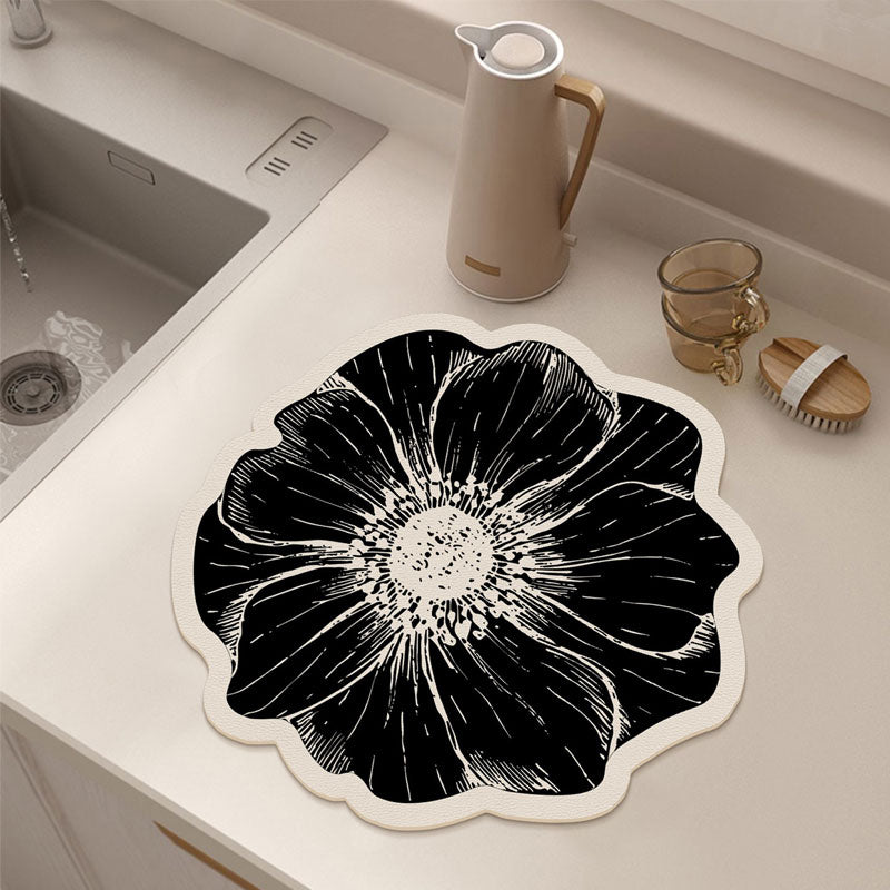 Rose Pattern Napa Leather Tabletop Absorbent Mat: Quick Drying & Non-Slip Design
