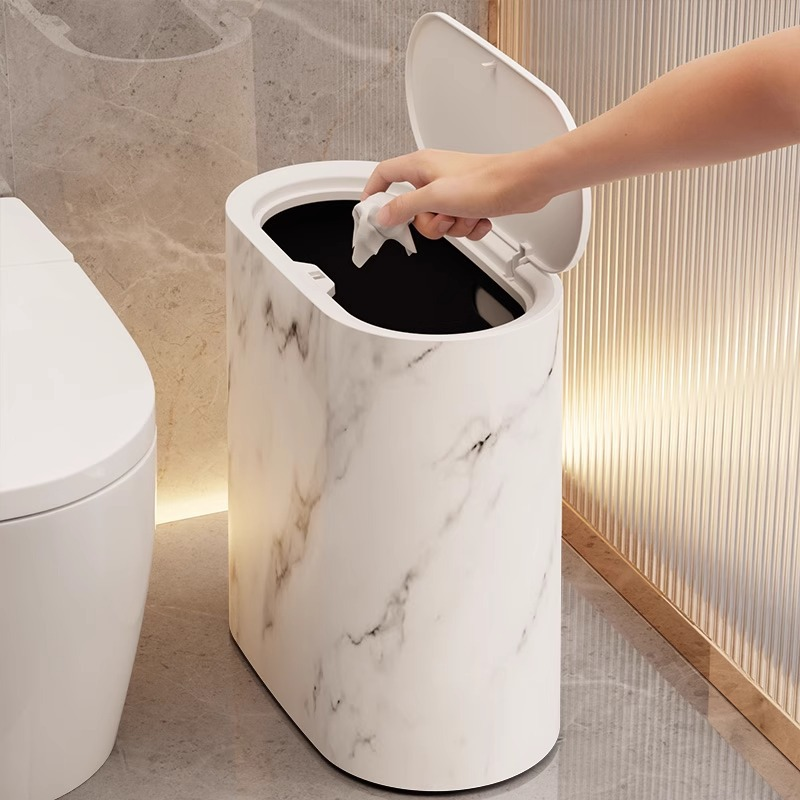 Marble Pattern Trash Can – Dual-Bin Design, Large Capacity
