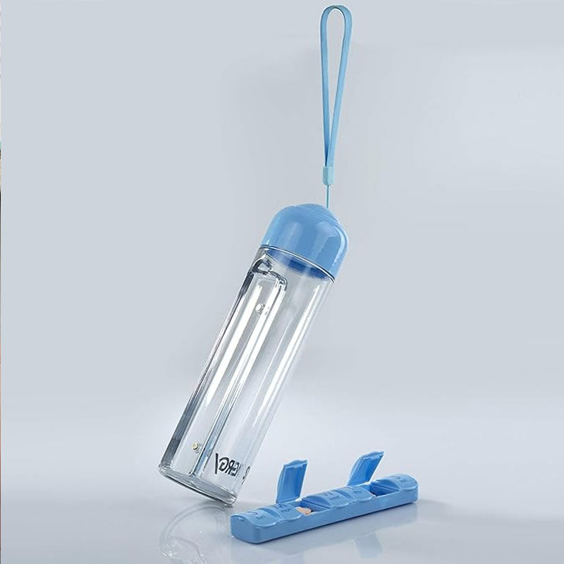 Portable Pill Organizer Water Bottle – Magnetic Case & Carry Strap