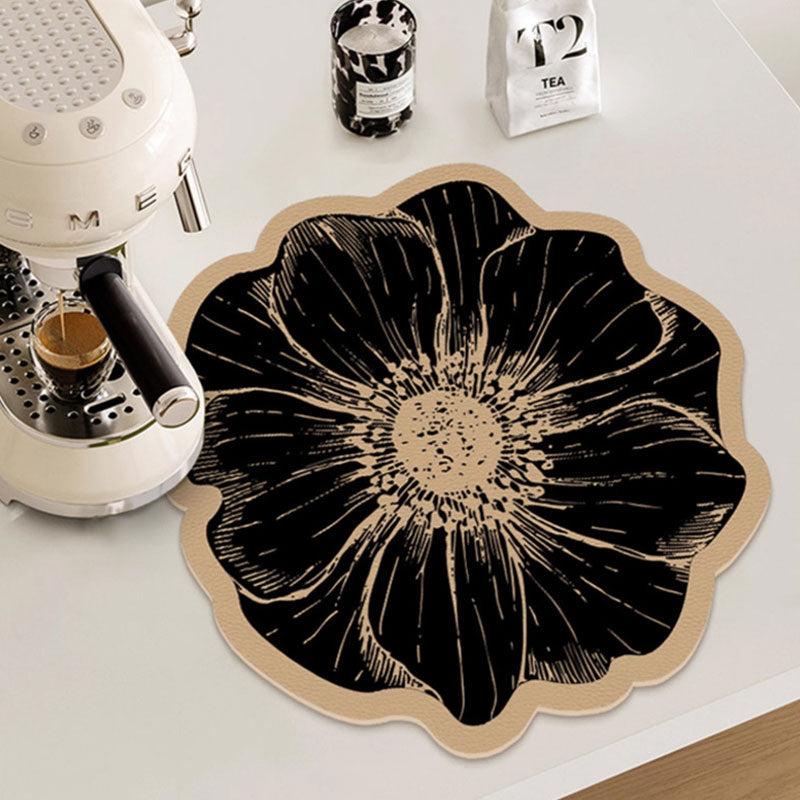 Rose Pattern Napa Leather Tabletop Absorbent Mat: Quick Drying & Non-Slip Design