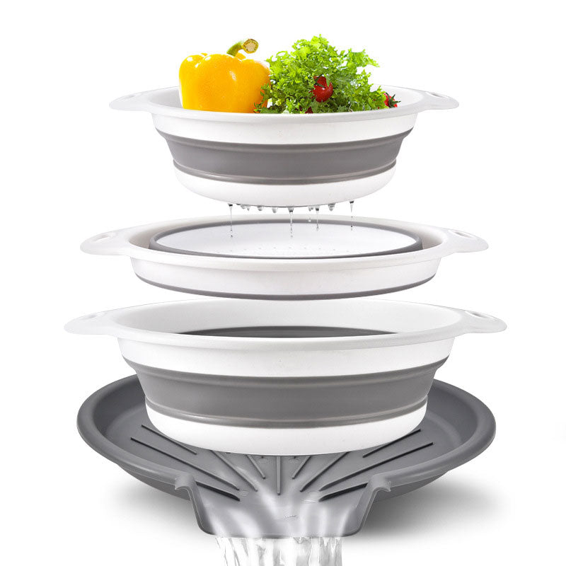 Foldable Silicone Strainer Basket with Draining Base: Perfect for Fruit & Vegetable Washing, A set of 3 baskets and a base