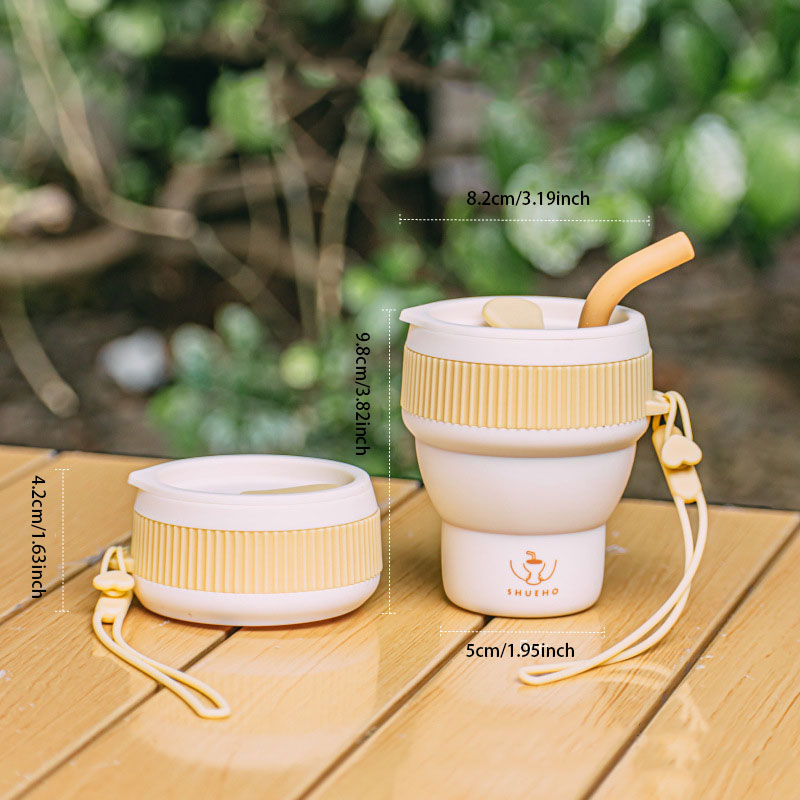 Portable Foldable Silicone Cup – With Built-in Straw