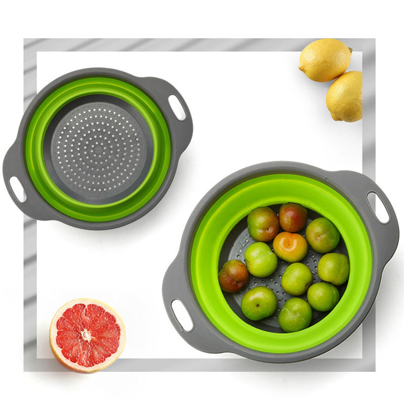 Foldable Silicone Strainer Basket with Draining Base: Perfect for Fruit & Vegetable Washing, A set of 3 baskets and a base