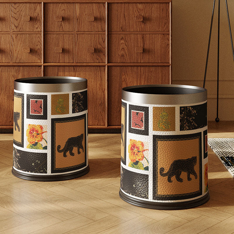 Vintage Leather Trash Bin – Dual Compartments & Wide Opening