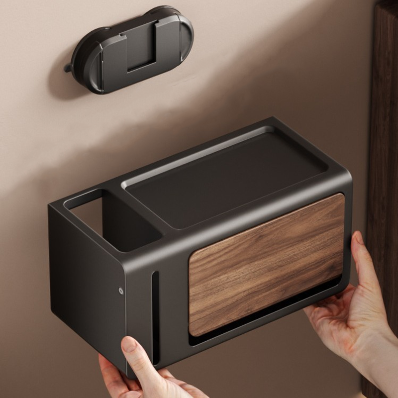 No-Drill Suction Paper Towel Holder – Wood & Metal, Strong Load Capacity
