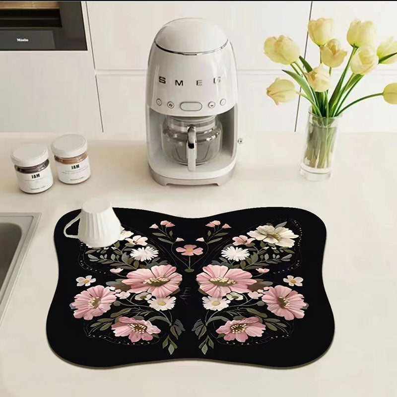 Floral Butterfly Diatomite Mat – Quick Drying & Non-Slip