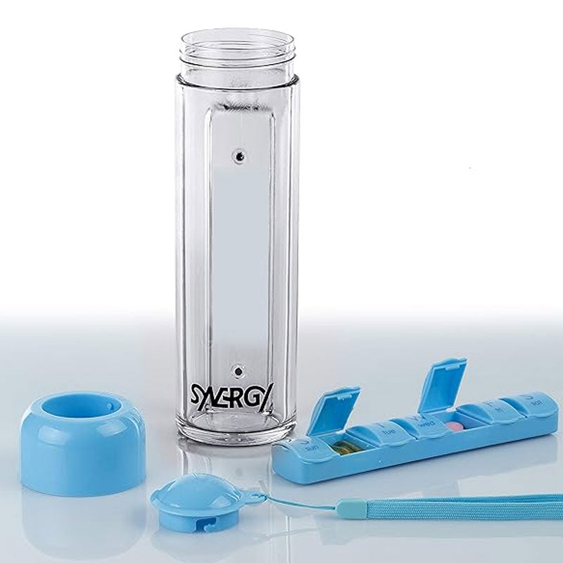 Portable Pill Organizer Water Bottle – Magnetic Case & Carry Strap