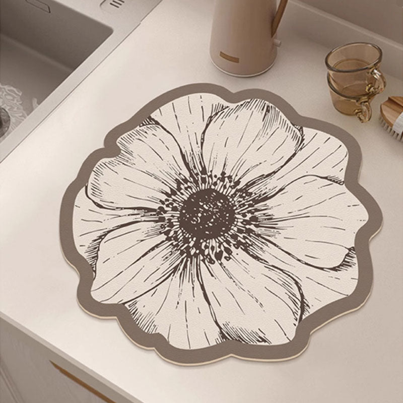 Rose Pattern Napa Leather Tabletop Absorbent Mat: Quick Drying & Non-Slip Design
