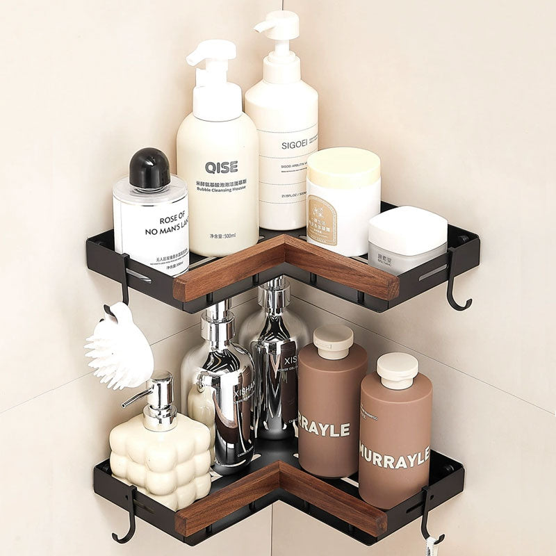 No-Drill Walnut Wall-Mounted Storage Rack – Fast Drainage & Strong Load-Bearing
