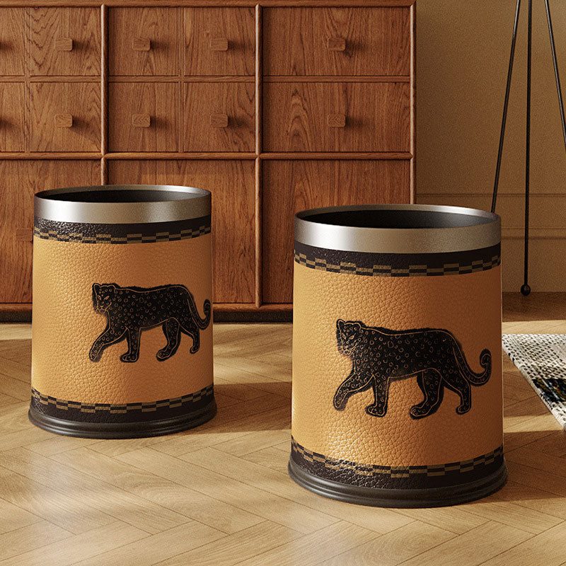 Vintage Leather Trash Bin – Dual Compartments & Wide Opening