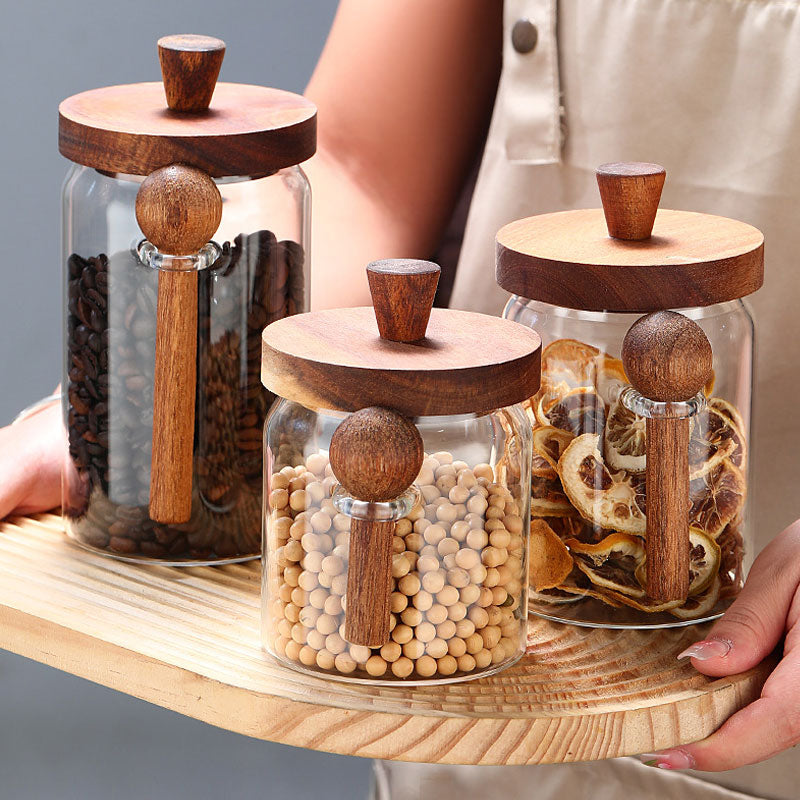 High-Quality Glass Storage Jar – Includes Wooden Spoon