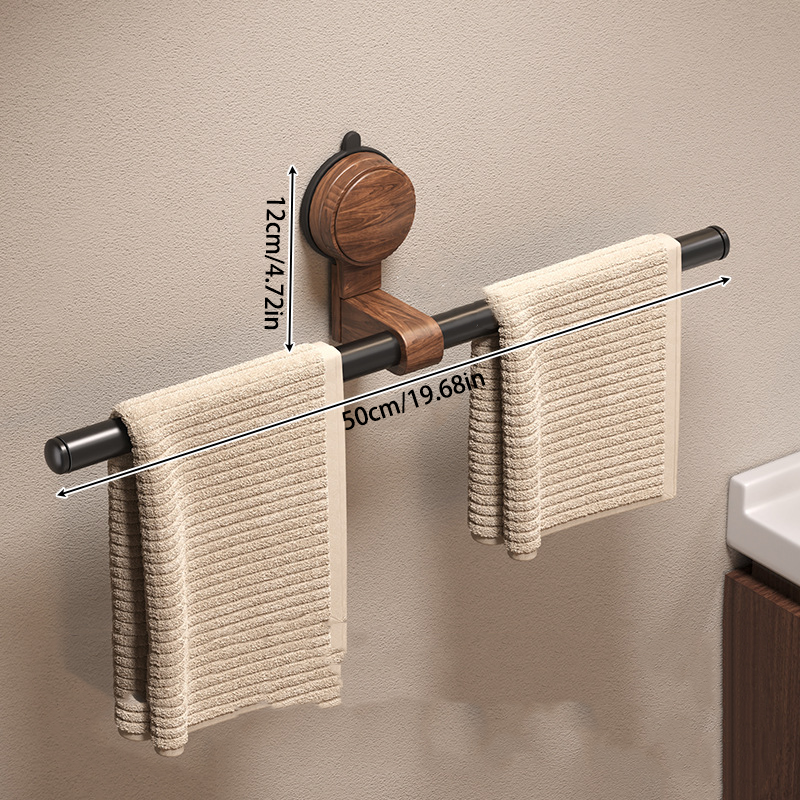 Walnut Wood Suction Towel Rack - Strong Load-Bearing, No-Drill Installation