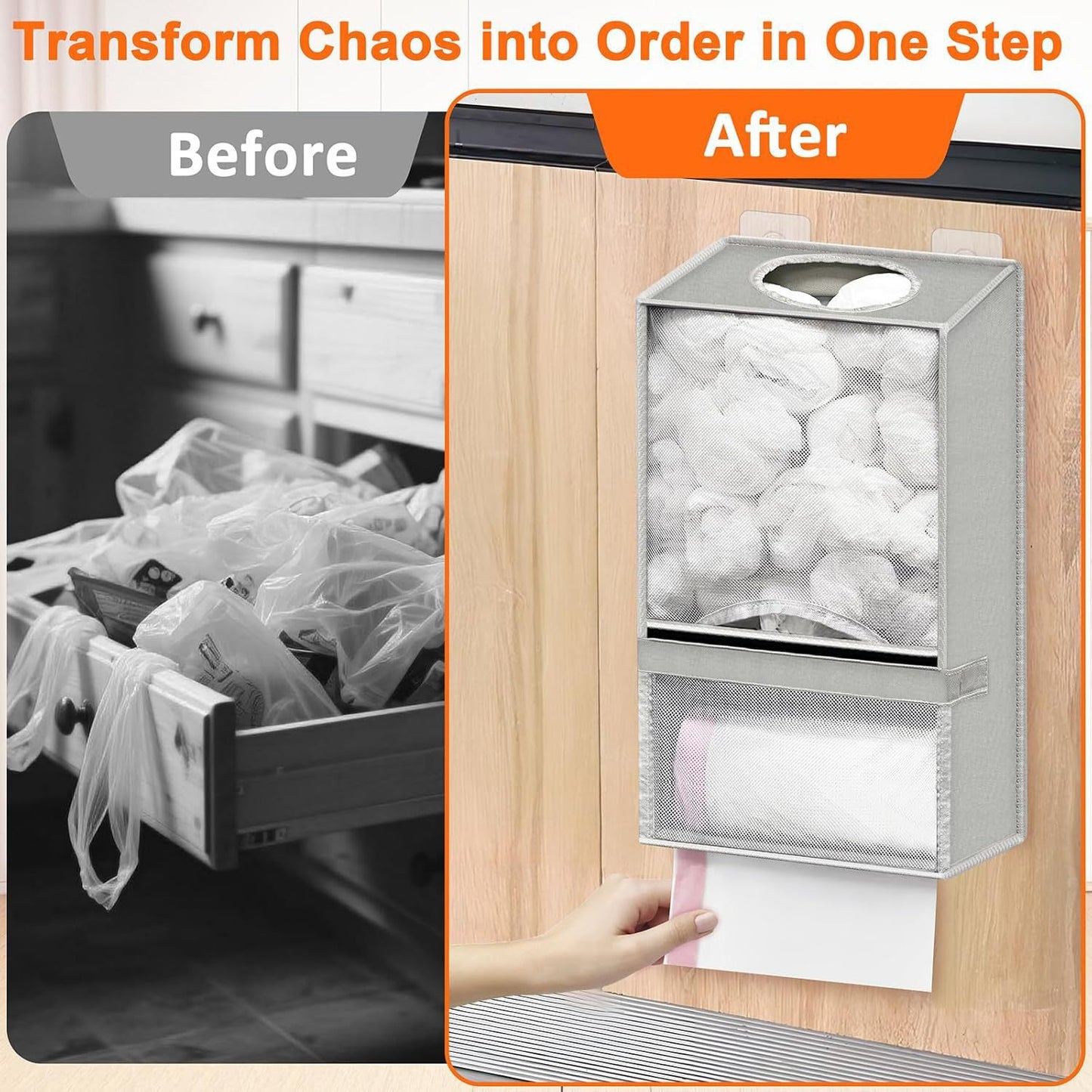 NeatPack™ 2-in-1 Extra Large Trash Bag Dispenser — Wall-Mounted Punch-Free Mesh Storage Organizer