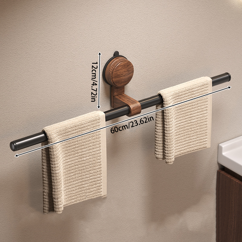 Walnut Wood Suction Towel Rack - Strong Load-Bearing, No-Drill Installation