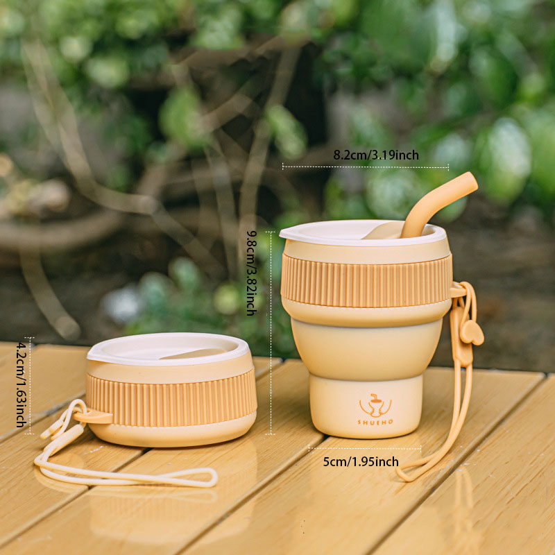 Portable Foldable Silicone Cup – With Built-in Straw
