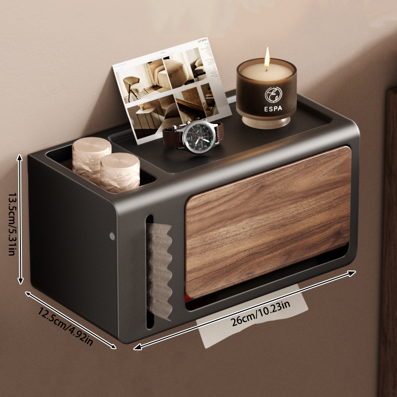 No-Drill Suction Paper Towel Holder – Wood & Metal, Strong Load Capacity