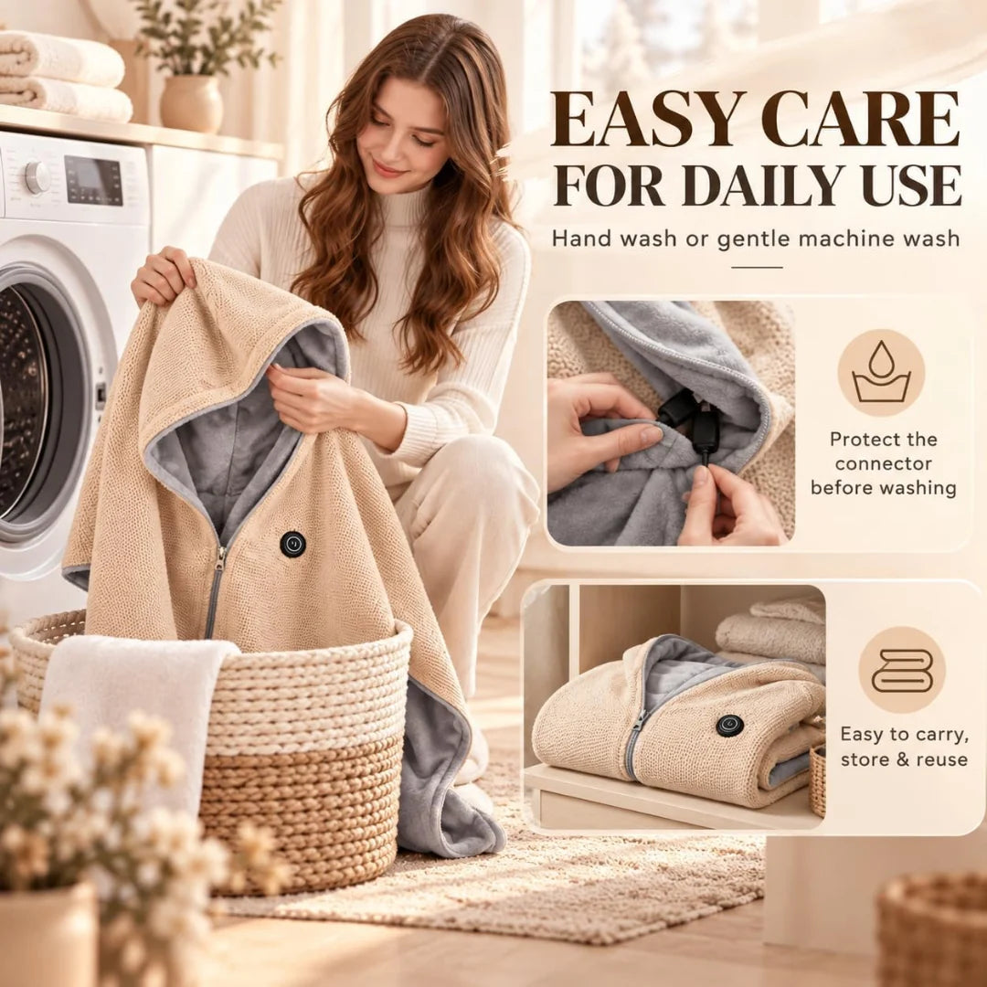 CozyWrap™ USB Heated Blanket – Soft Wearable Shawl with Adjustable Heat Settings