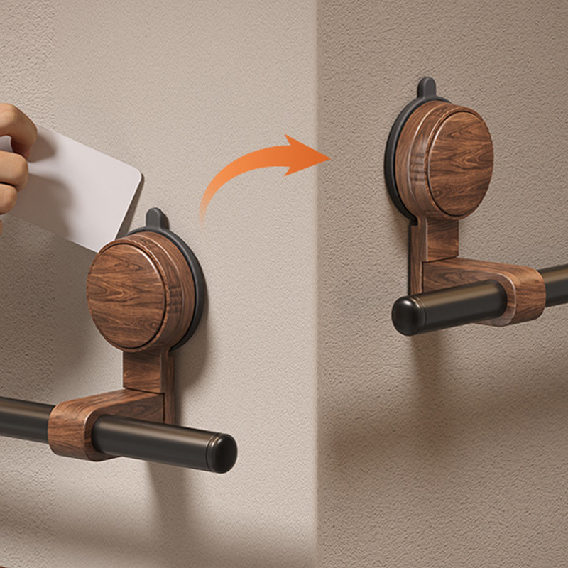 Walnut Wood Suction Towel Rack - Strong Load-Bearing, No-Drill Installation