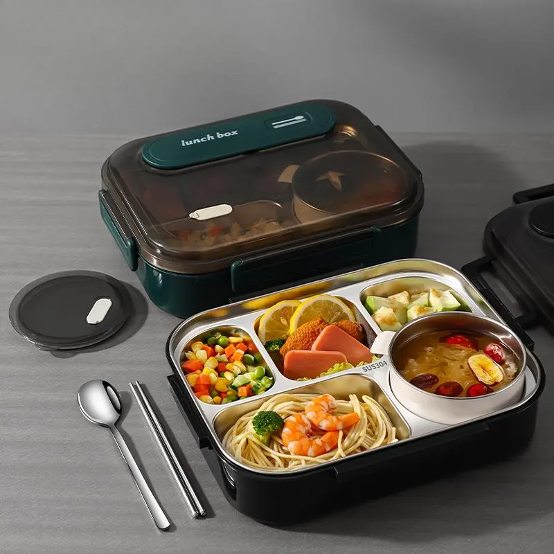 316 Stainless Steel Large-Capacity Lunch Box with Soup Bowl – Microwave Safe