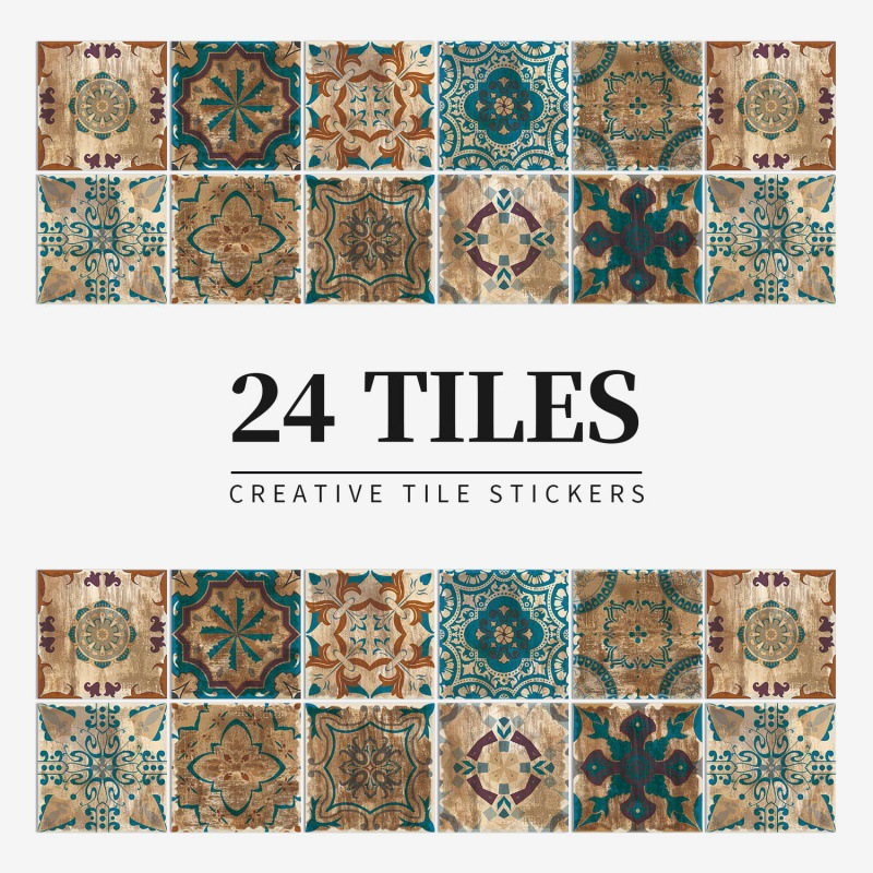 Vintage Waterproof Tile Stickers - Self-Adhesive, Easy to Clean