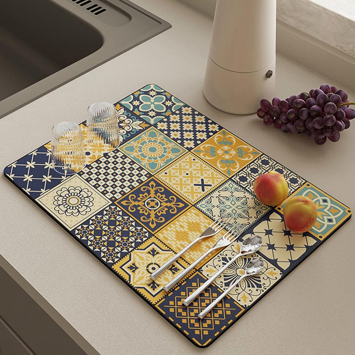 Vintage Draining Mat –Absorbent, Oil-Resistant, Non-Slip & Heat-Proof