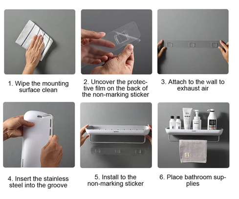 Effortless Installation Bathroom Shelf Adhesive Stickers – Waterproof, and Secure Hold