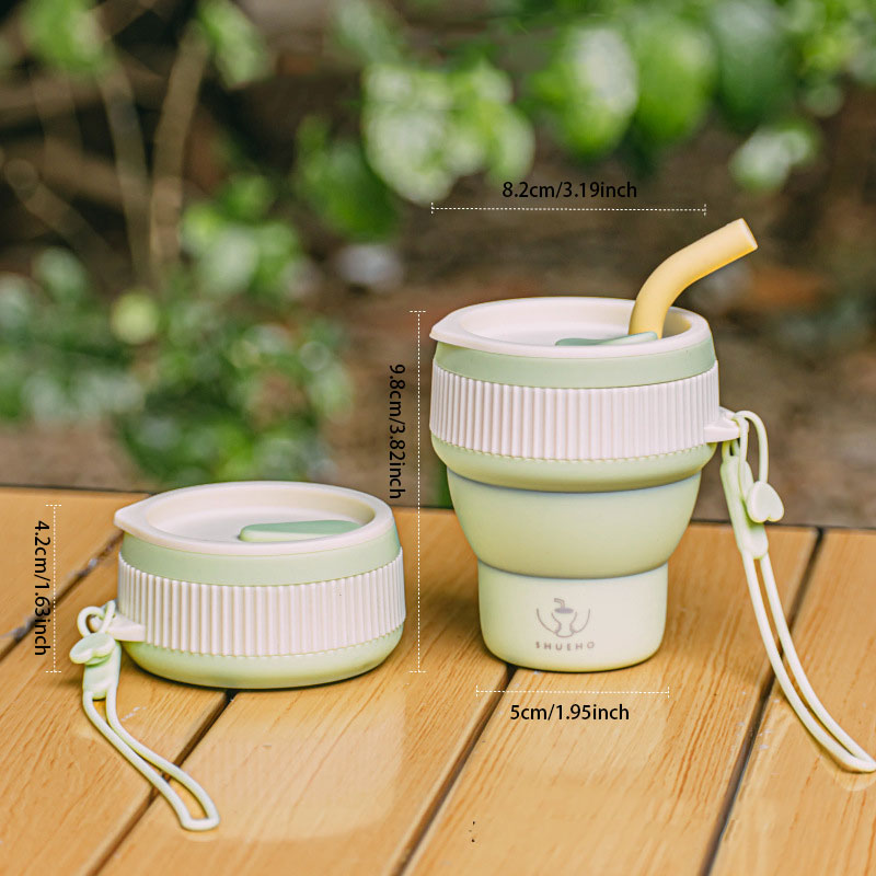 Portable Foldable Silicone Cup – With Built-in Straw