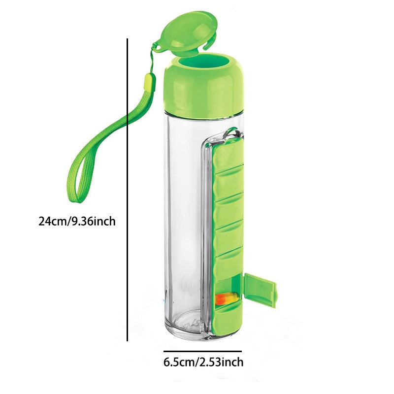 Portable Pill Organizer Water Bottle – Magnetic Case & Carry Strap