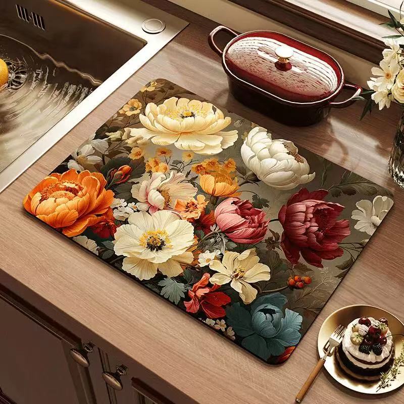 Elegant Floral Absorbent Mat – Heat-Resistant & Non-Slip