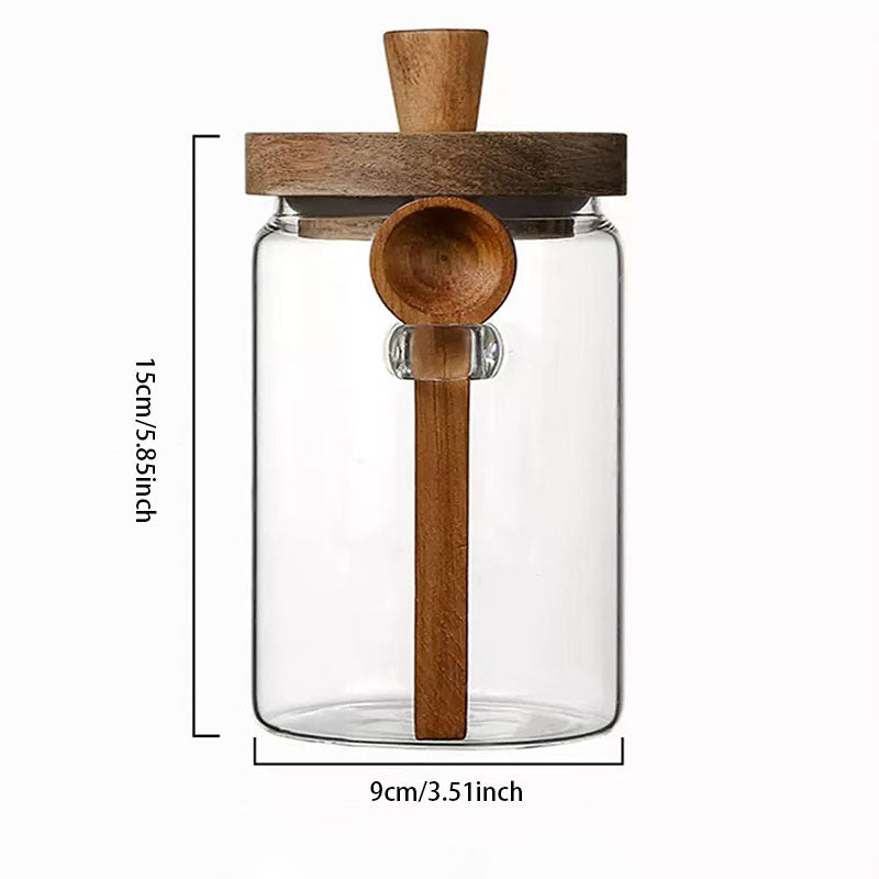 High-Quality Glass Storage Jar – Includes Wooden Spoon