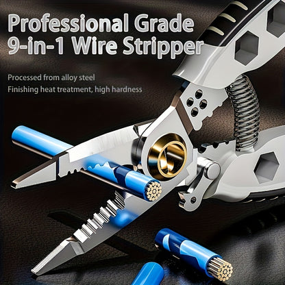 9-in-1 Multi-Functional Electrician’s Pliers – Heavy-Duty Wire Stripping & Crimping Tool