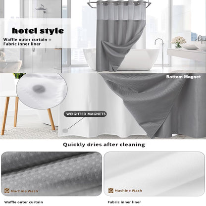 BathSnap™ No-Hook Bathroom Curtain with Waterproof Inner Liner