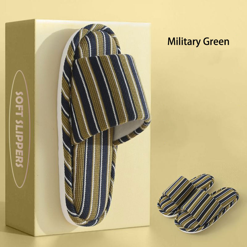 Minimalist Striped Linen Slides - Slip-Resistant & Cozy Feel