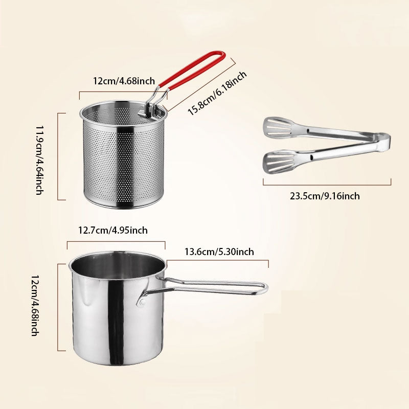 Multi-Functional Deep Fryer Pot: Long Anti-Scald Handle & Fine Mesh Strainer