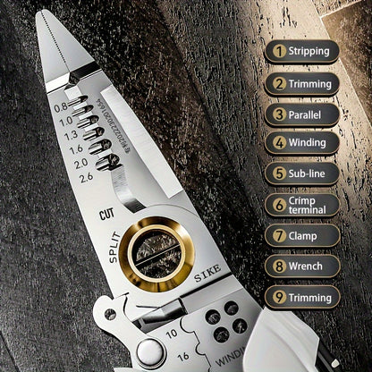 9-in-1 Multi-Functional Electrician’s Pliers – Heavy-Duty Wire Stripping & Crimping Tool