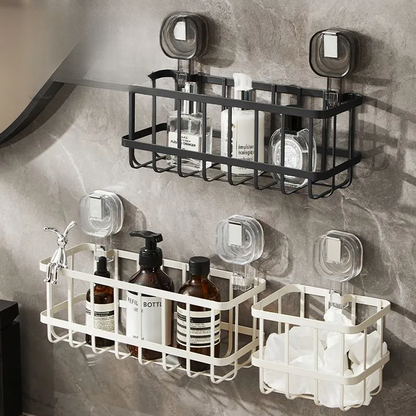 Suction Cup Iron Storage Rack: Ideal for Kitchen and Bathroom Use