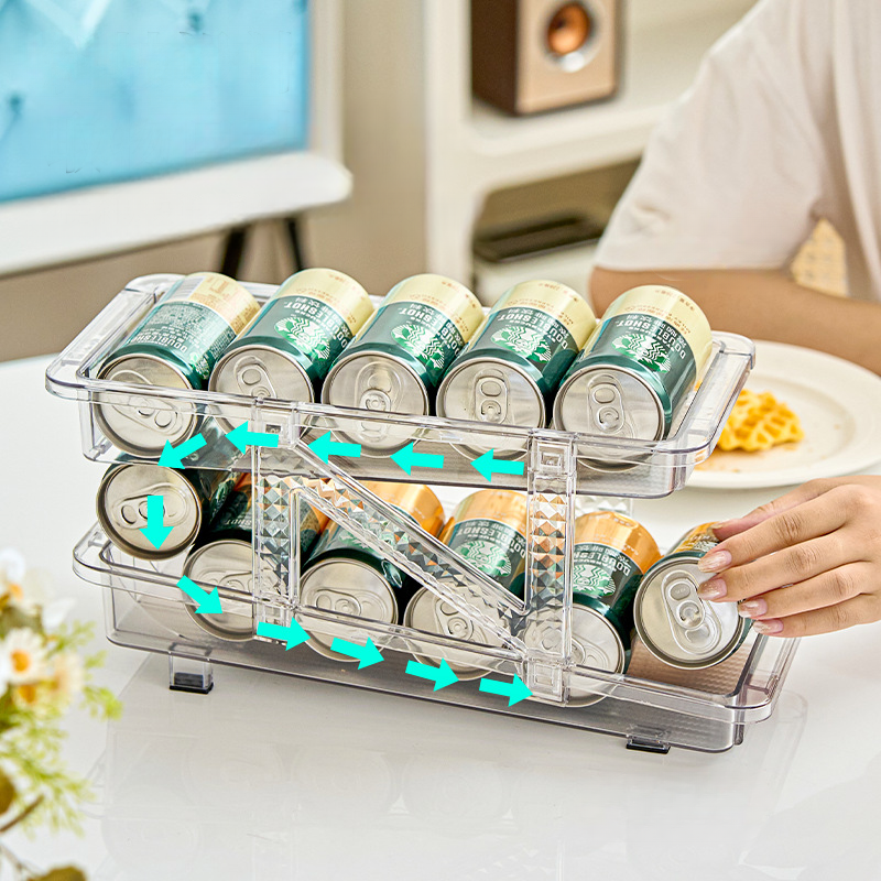 Auto-Slide Sloped Beverage Rack: Stretchable, Space-Saving Design