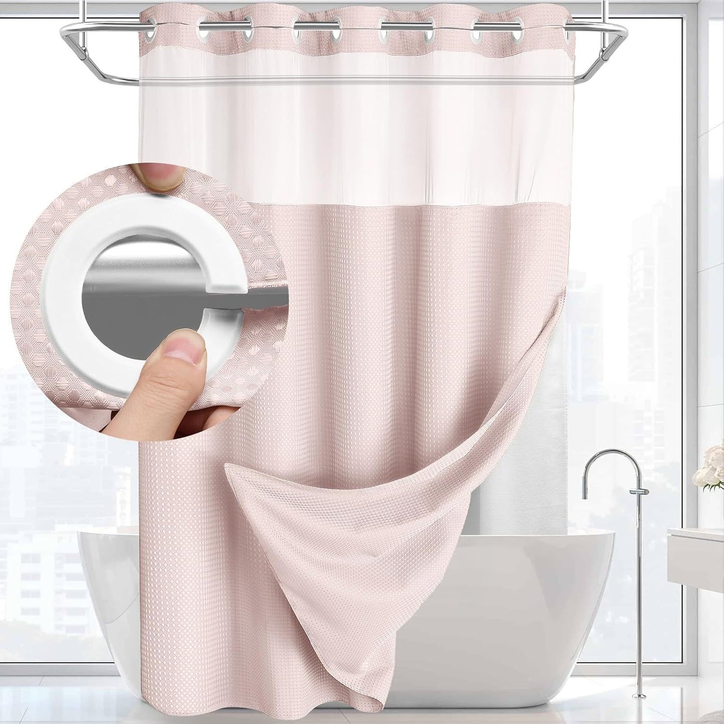 BathSnap™ No-Hook Bathroom Curtain with Waterproof Inner Liner