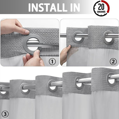 BathSnap™ No-Hook Bathroom Curtain with Waterproof Inner Liner