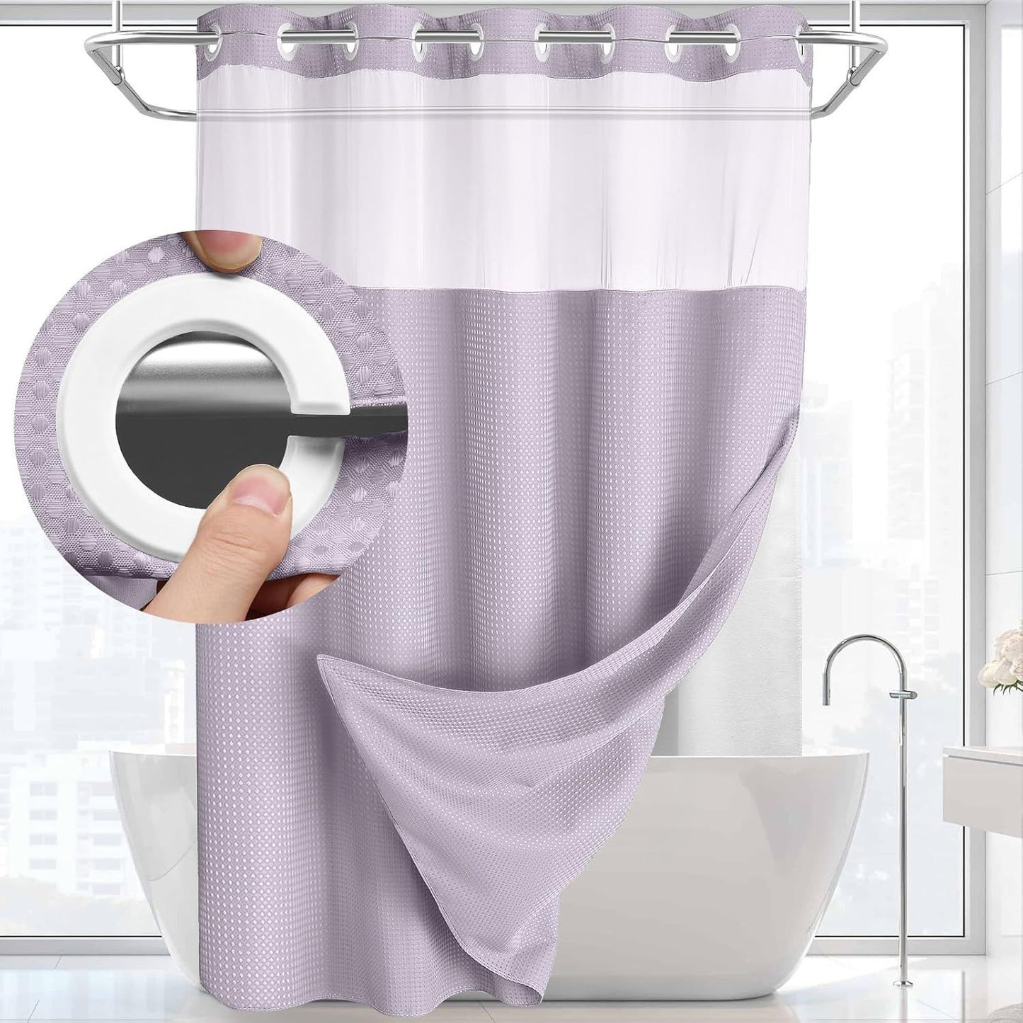 BathSnap™ No-Hook Bathroom Curtain with Waterproof Inner Liner