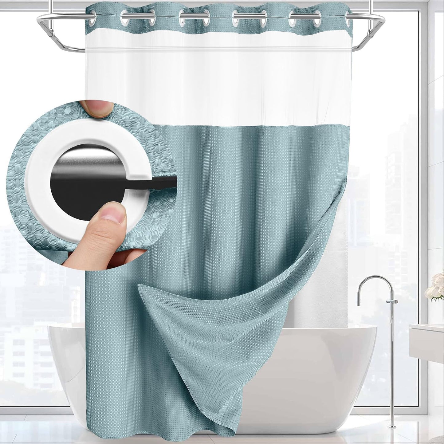 BathSnap™ No-Hook Bathroom Curtain with Waterproof Inner Liner